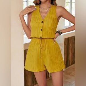 SHEIN Mustard Yellow Buttoned Romper